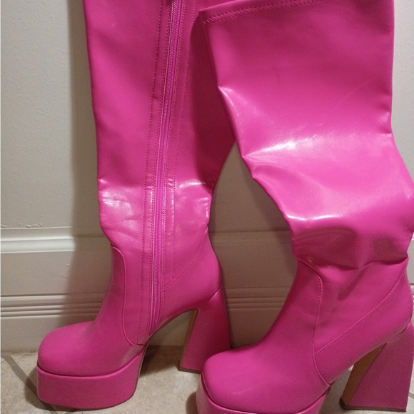 Pink Platform Knee-High Boots - Picture 1 of 2